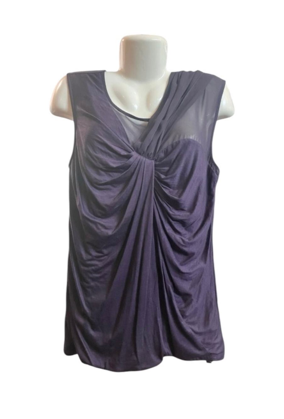 Ann Taylor Women's Purple Knit & Chiffon Gathered Draped Sleeveless Blouse SZ L